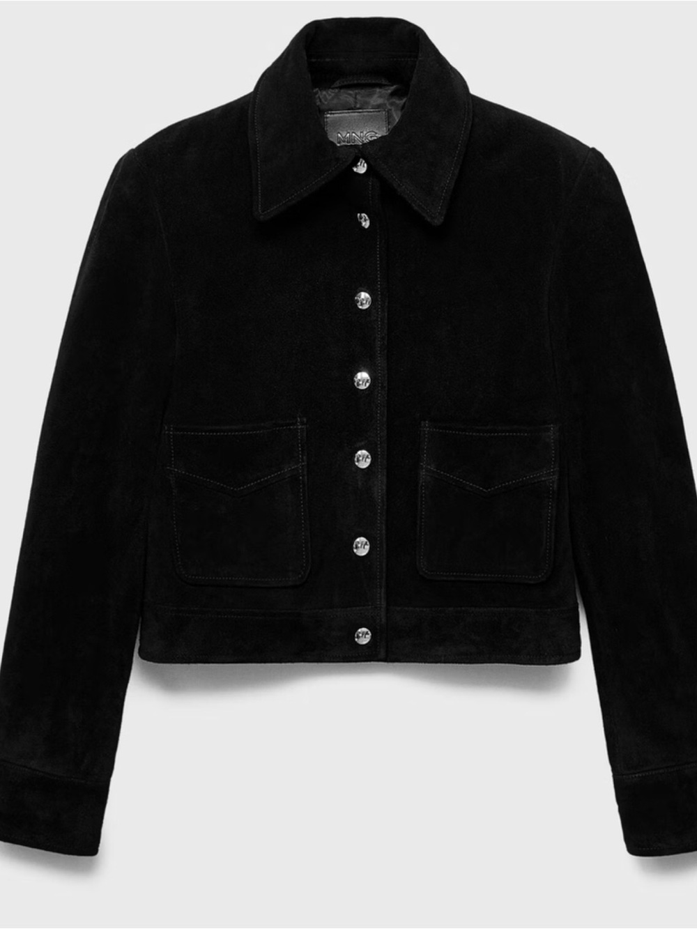 Mango Black Leather Suede Button-Front Jacket sz S NWT